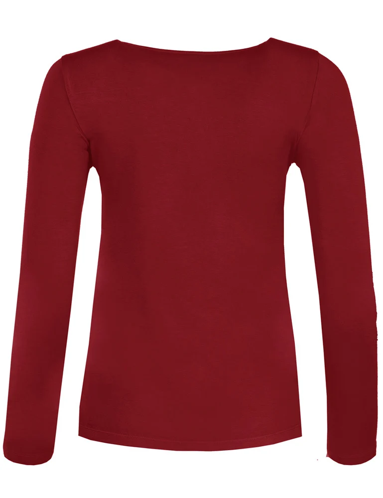 Piz Palü Damen Langarmshirt "Gerach" mit Hirsch Stickerei | 010025 - Dunkelrot