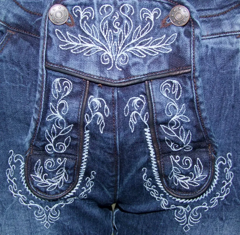 Lekra Damen Jeans Bea Kniebundhose in Lederhosen Optik - Blau