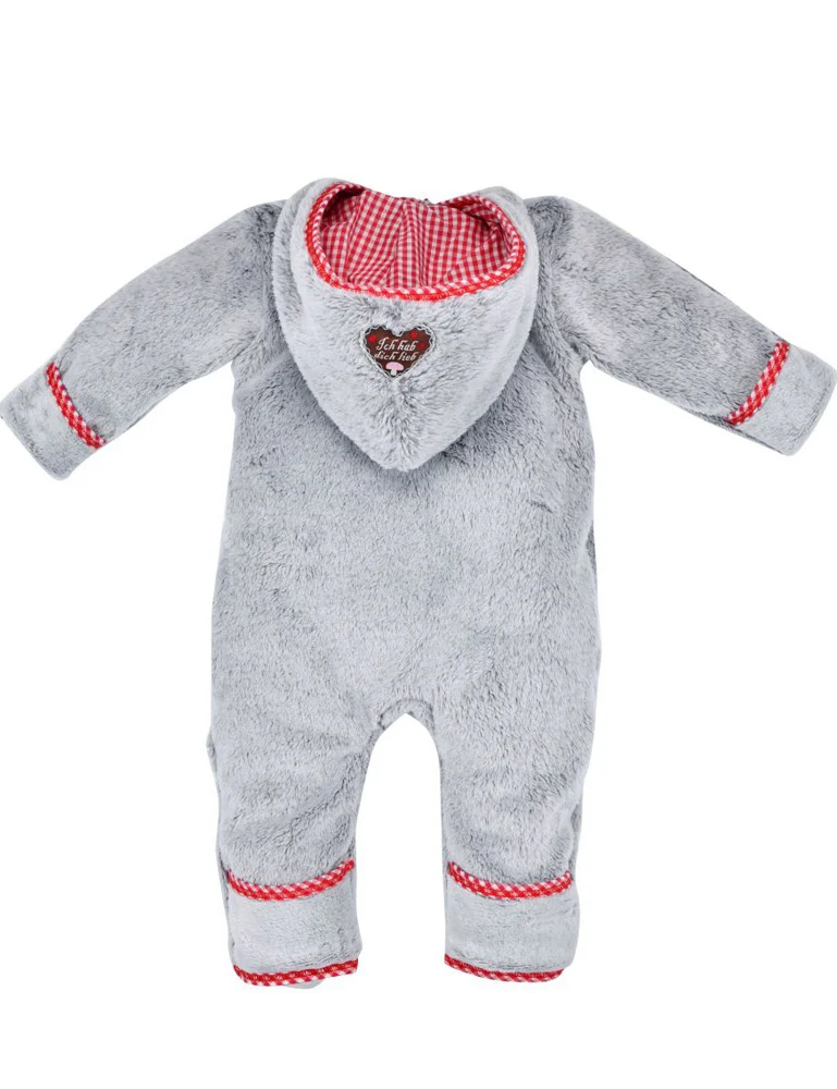 BONDI Kuscheliger Baby Fleece-Overall "Herzilein" 86566 | Grau Rot