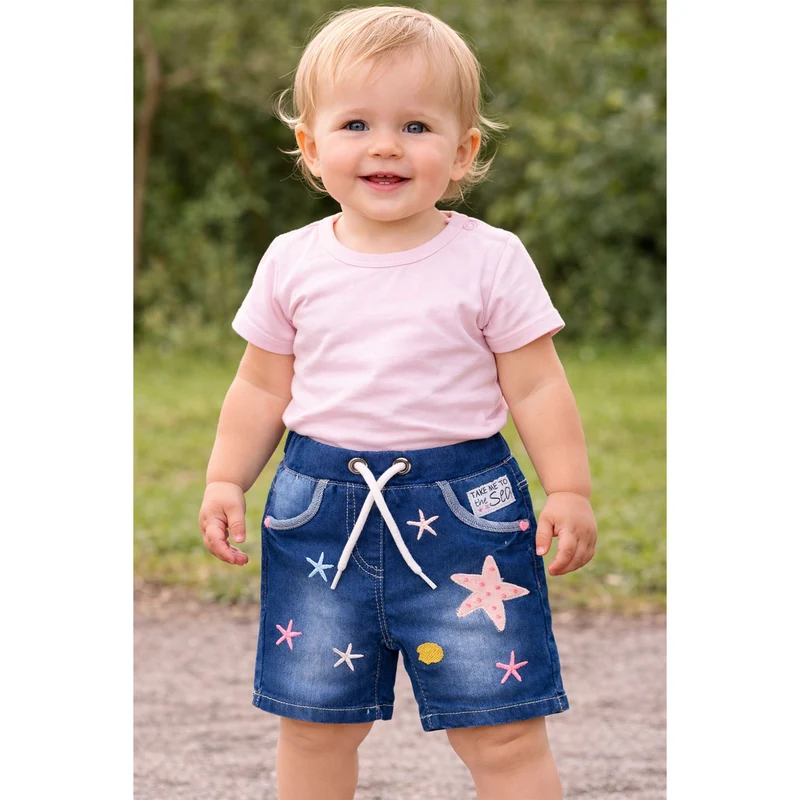 BONDI Baby Mädchen Jeansshort Bermuda "Marine Life" 86698 | Blue denim