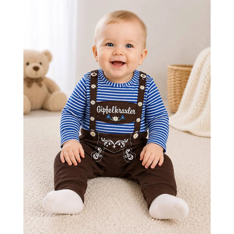 BONDI Baby Strampler "Gipfelkraxler" 91837 | Stripe blue grey