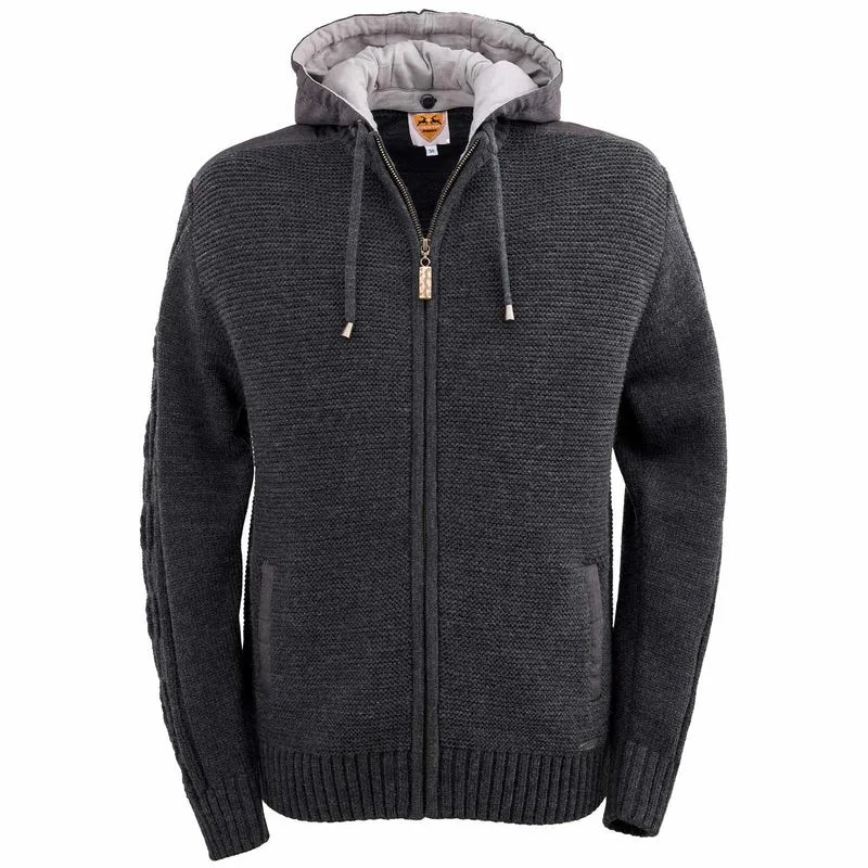 MADDOX Herren Trachten Strickjacke "Bruneck" mit Kapuze | Anthrazit
