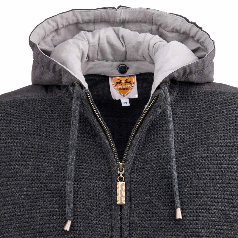 MADDOX Herren Trachten Strickjacke "Bruneck" mit Kapuze | Anthrazit