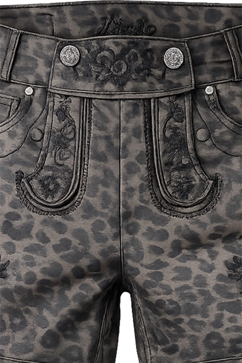 Damen Longshort im Lederhosen-Stil mit Leoprint
