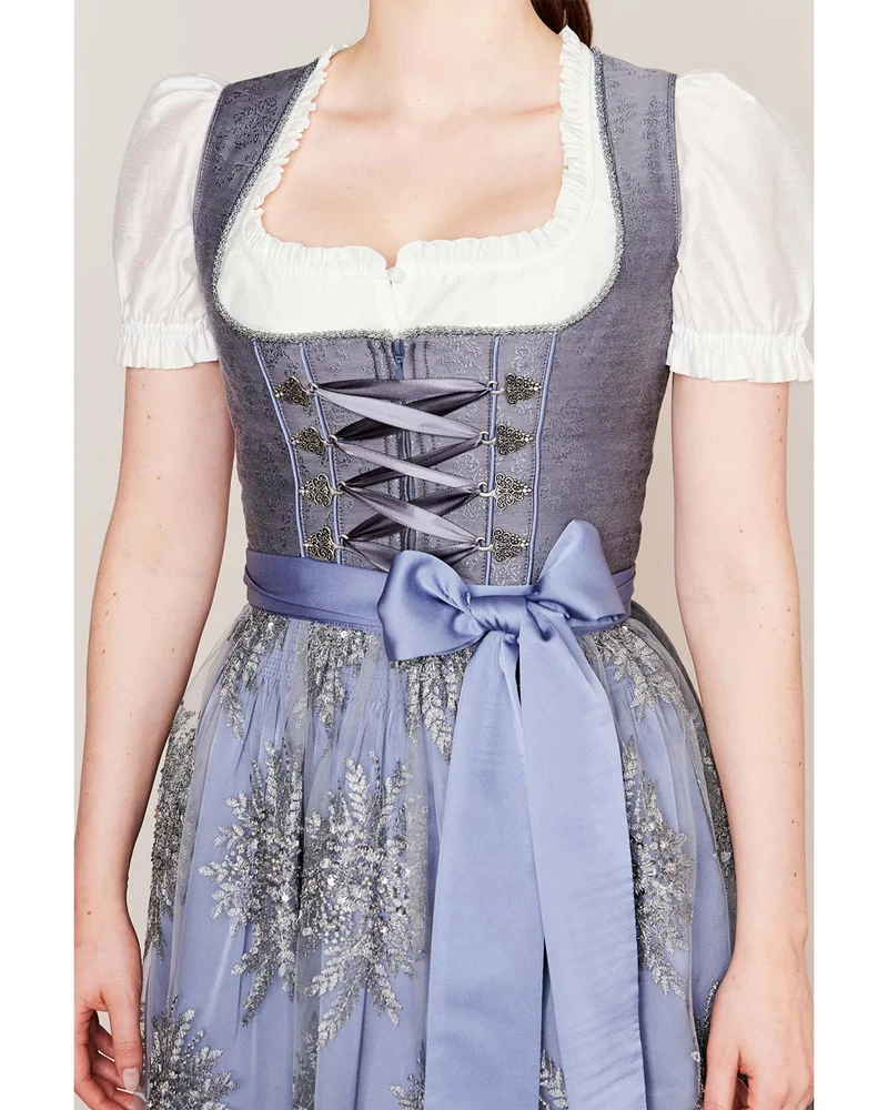 Krüger Collection Dirndl "Alexandra" mit Spitzenschürze | Grau 60cm