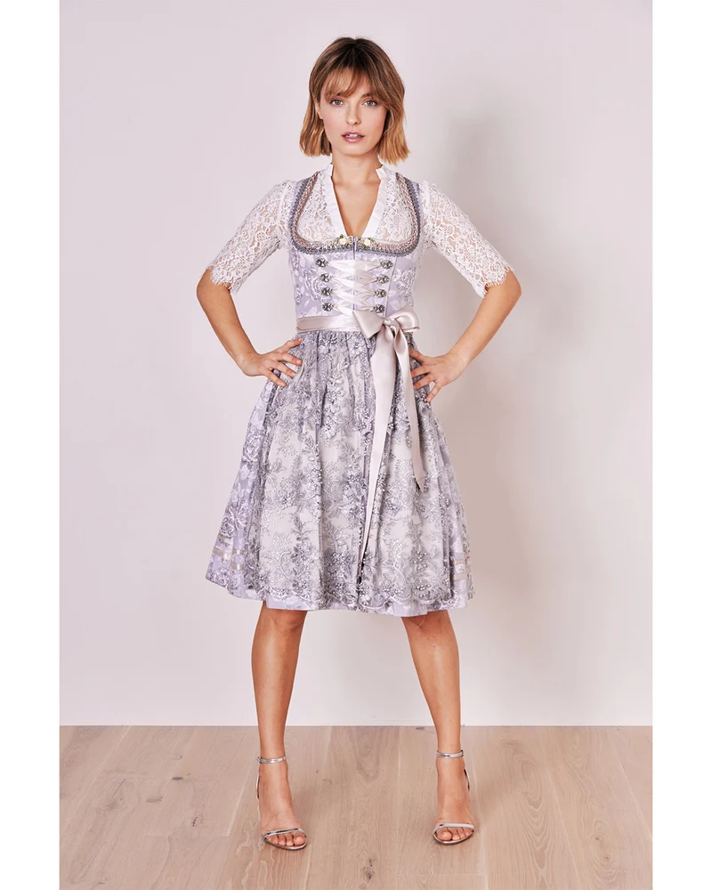 Krüger MADL Dirndl "Lenore" mit Spitzenschürze 414866 | Grau 60cm