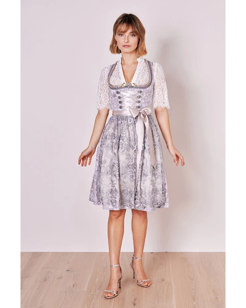 Krüger MADL Dirndl "Lenore" mit Spitzenschürze 414866 | Grau 60cm