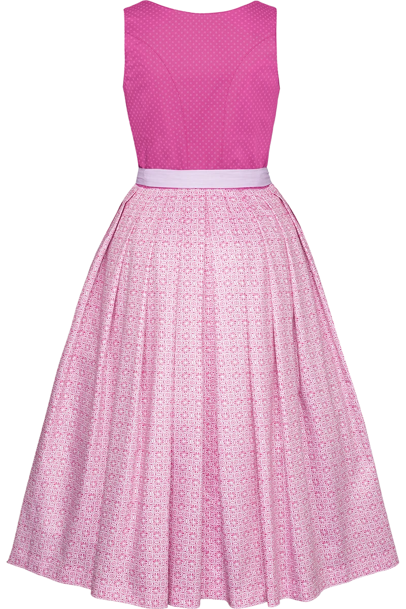 Langes Baumwolldirndl mit Perlmuttknöpfen - rosa gemustert