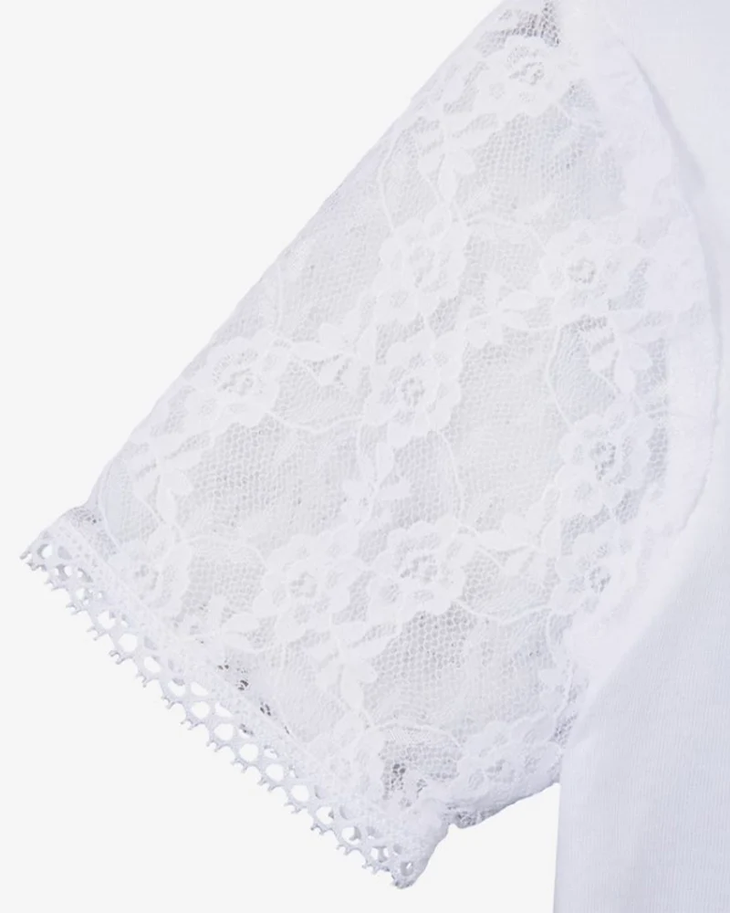 Isar-Trachten Mädchen T-Shirt mit Spitzenärmeln 52730 | Weiß
