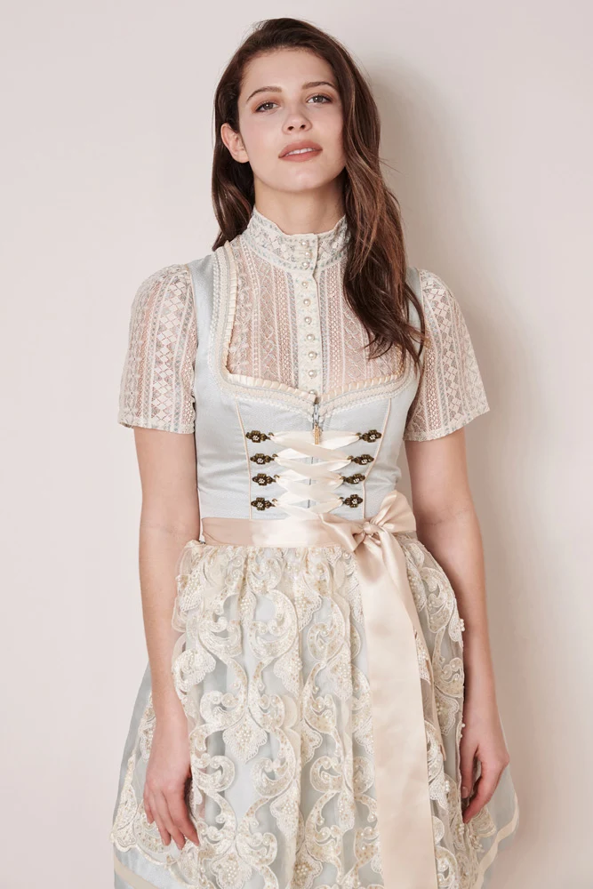 Krüger Dirndl "Dalina" Spitzenschürze 412465 | Hellblau Creme 50cm