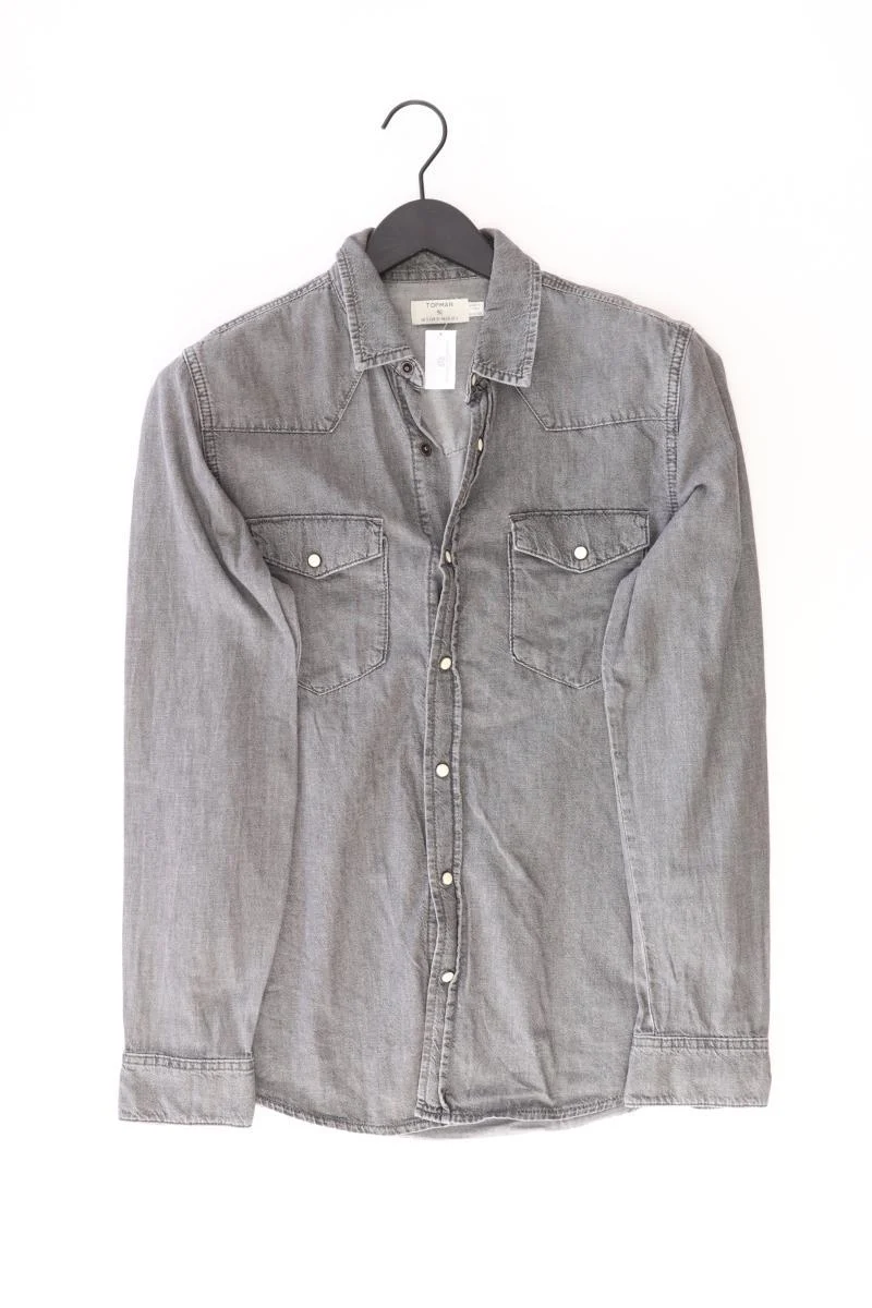 Topman Jeanshemd für Herren Gr. S Langarm grau aus Baumwolle