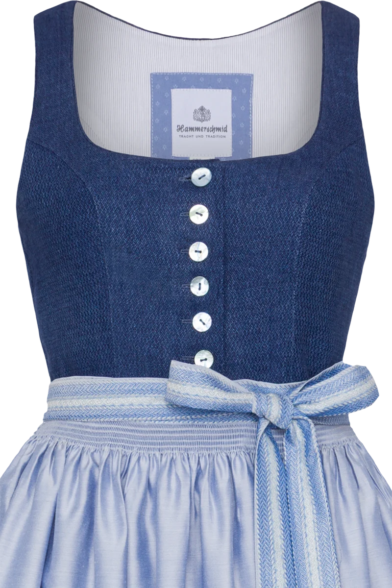 Leinen-Dirndl lang mit Perlmuttknöpfen