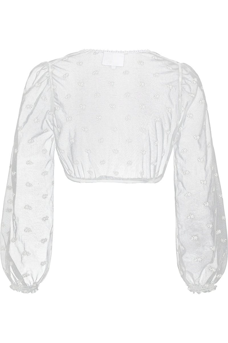 Dirndlbluse aus Tüll mit floralem Stickmuster