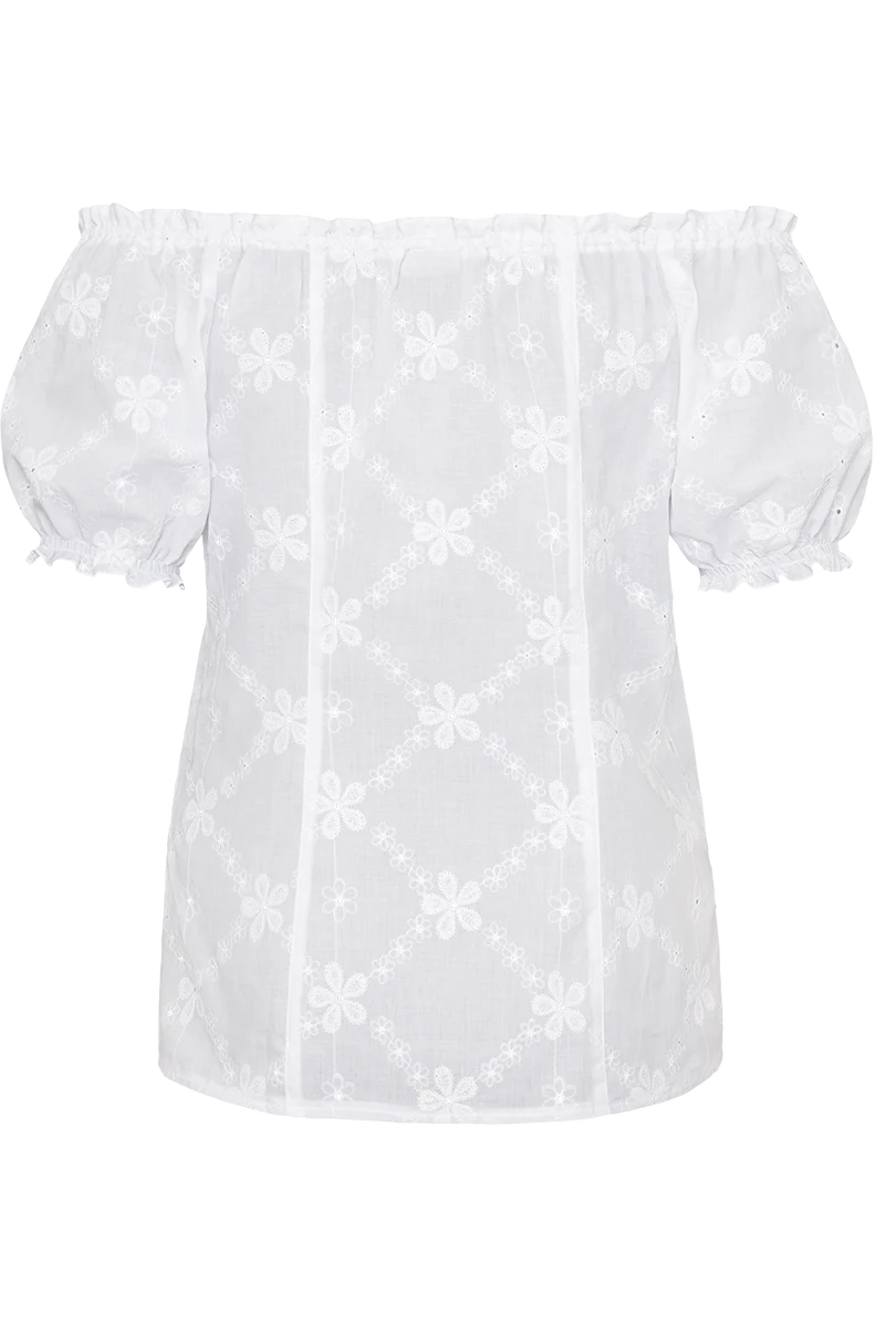 Damen Trachtenbluse schulterfrei mit Stickerei