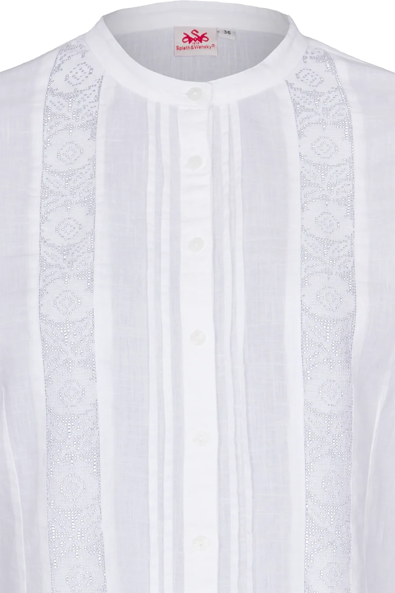 Damen Baumwollbluse mit Spitzeneinsätze