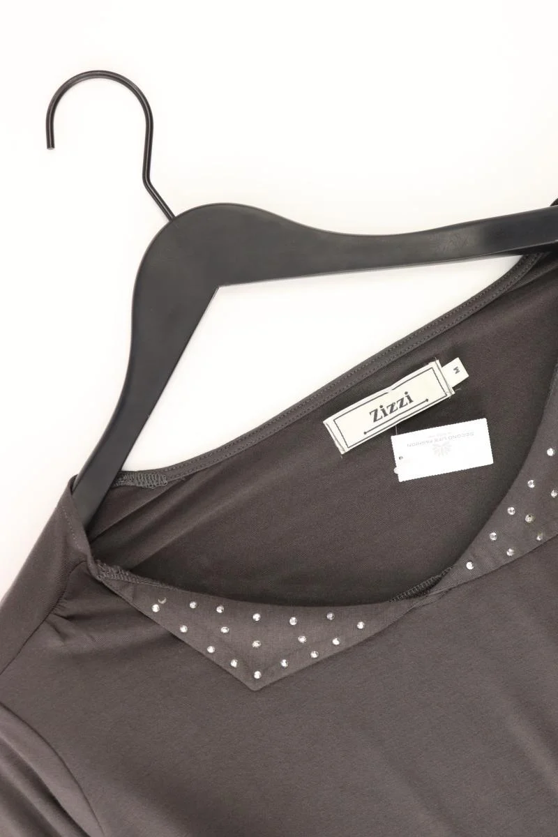 Zizzi Shirt mit V-Ausschnitt Gr. 46/48 3/4 Ärmel grau aus Viskose