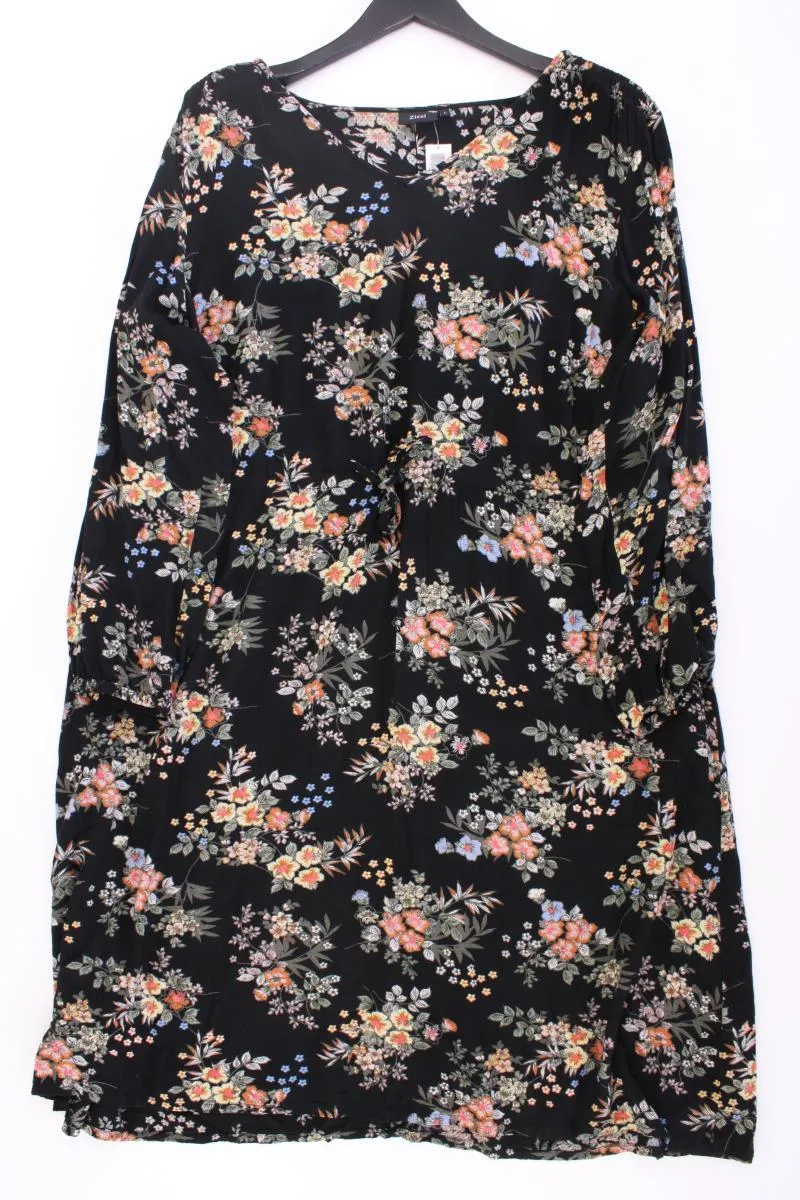 Zizzi Langarmkleid Gr. 50/52 mit Blumenmuster schwarz aus Viskose