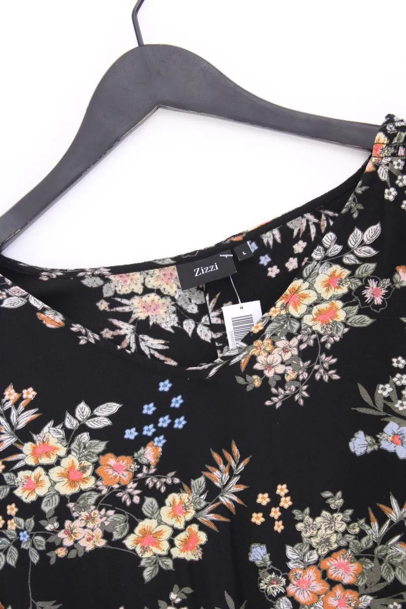 Zizzi Langarmkleid Gr. 50/52 mit Blumenmuster schwarz aus Viskose