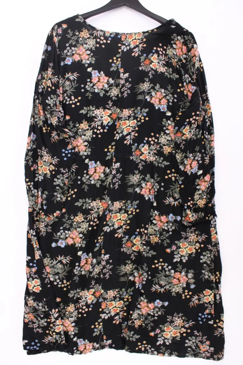 Zizzi Langarmkleid Gr. 50/52 mit Blumenmuster schwarz aus Viskose