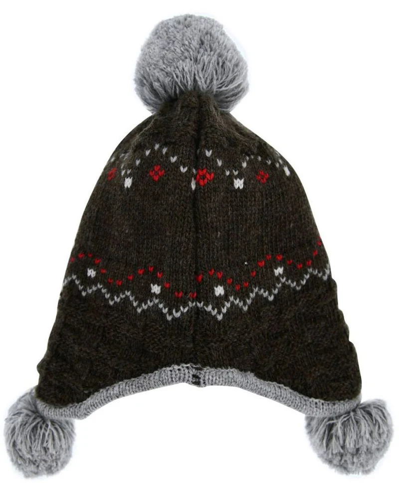 BONDI Jungen Baby Strickmütze "Gipfelkraxler" mit Bommeln 91334 - Braun