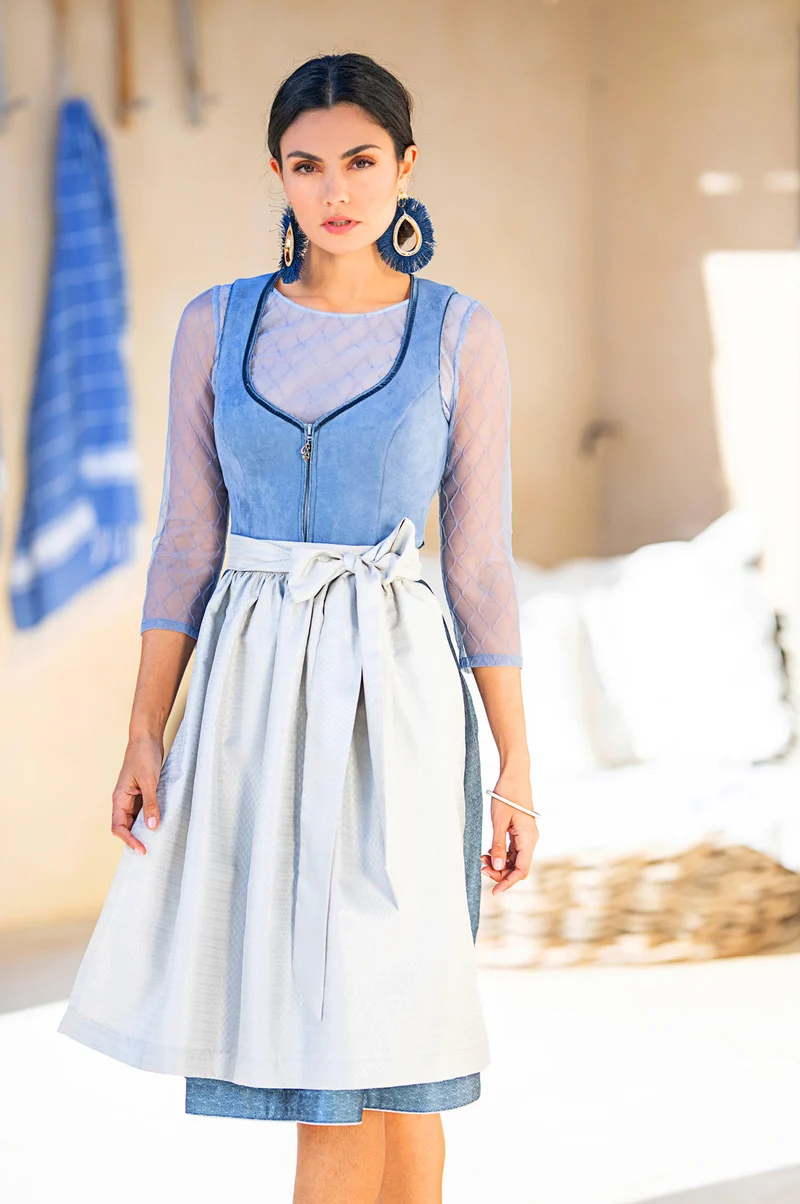 MarJo Spitzen Dirndlbluse "Inja-Dalida" 3/4 Arm 996300 | Taubenblau