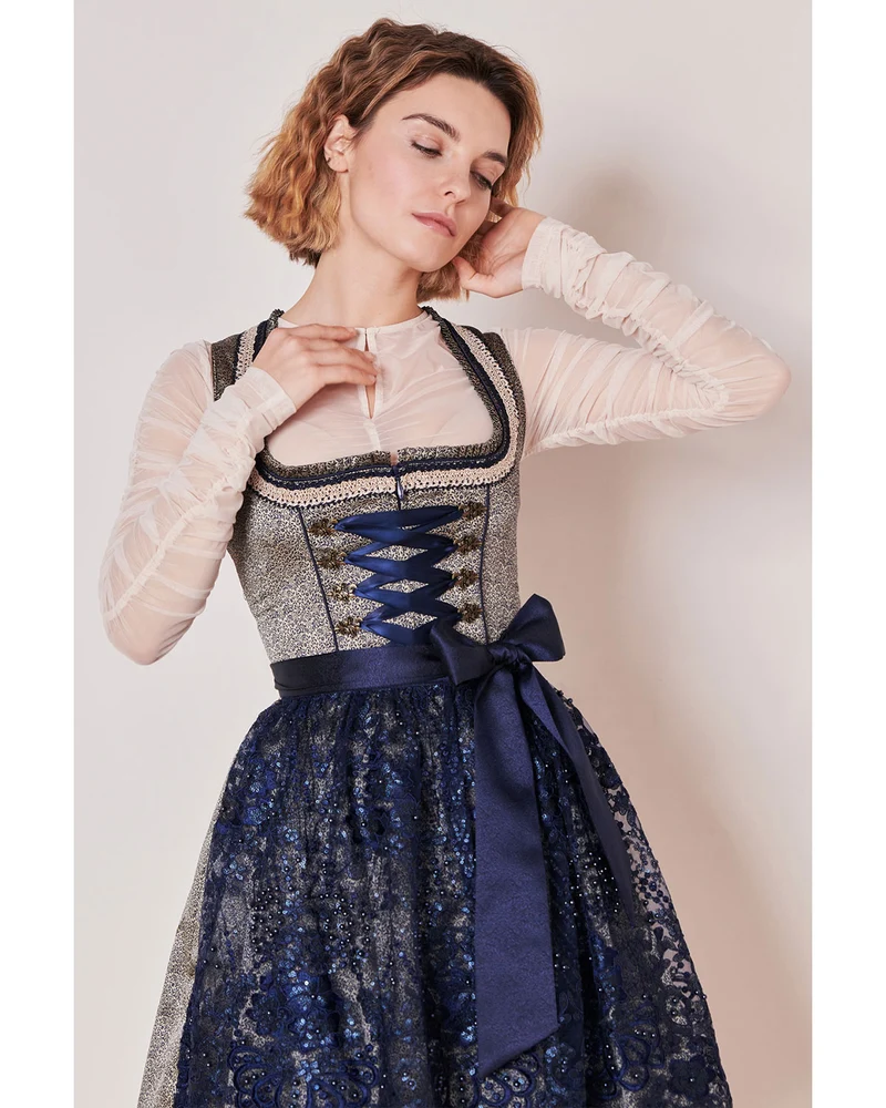 Krüger MADL Dirndl "Isi" mit Spitzenschürze 415367 | Blau 60cm