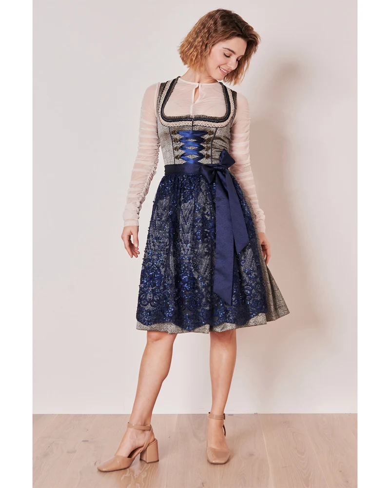 Krüger MADL Dirndl "Isi" mit Spitzenschürze 415367 | Blau 60cm