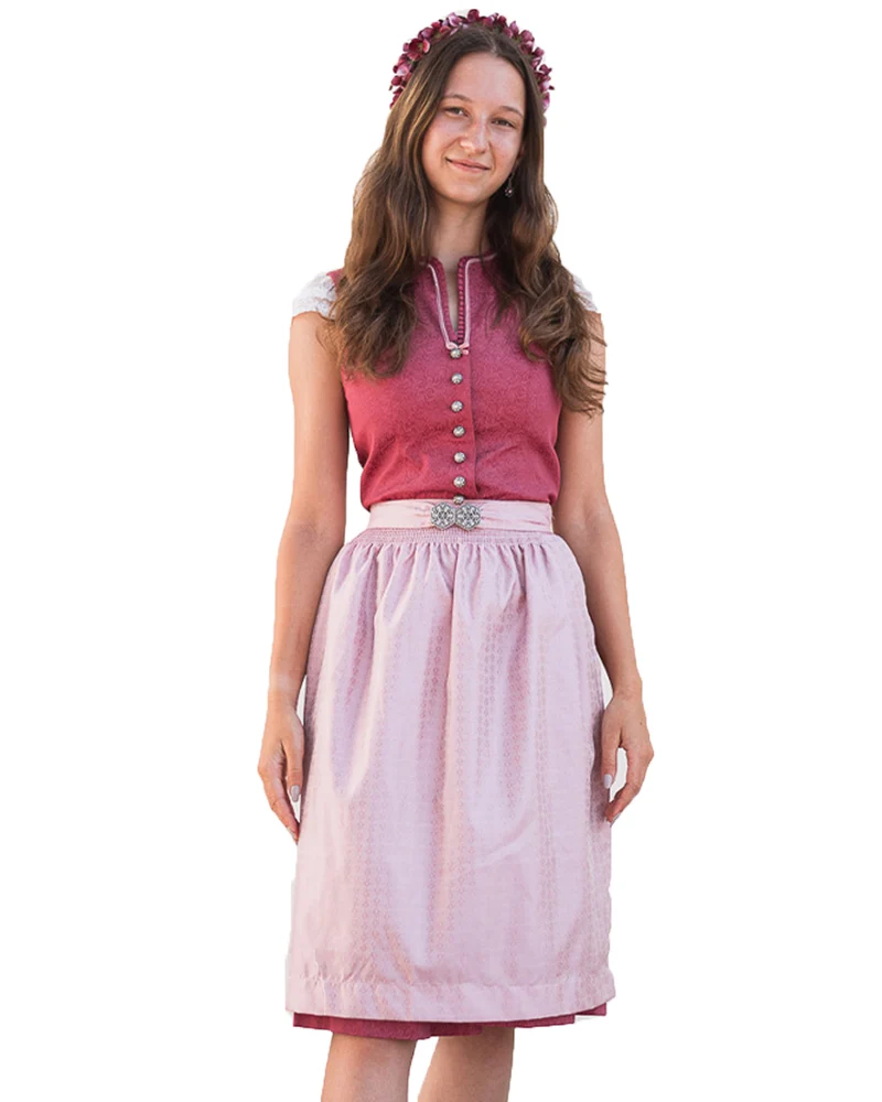 Turi Damen Dirndl "Charlotte" Hochgeschlossen | Rosa Rot - 65cm