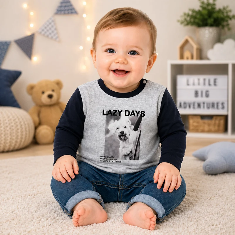 BONDI Jungen Langarmshirt "Lazy Days" 91562 | Grey Melange