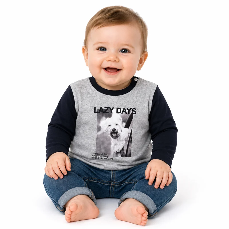 BONDI Jungen Langarmshirt "Lazy Days" 91562 | Grey Melange