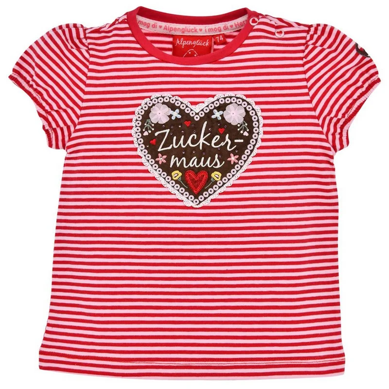 BONDI Baby Mädchen T-Shirt "Zuckermaus" 86750 | Rot Weiß Geringelt
