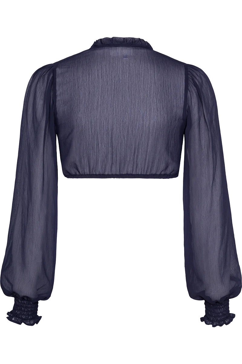Dirndlbluse mit V-Ausschnitt und Rüschen - blau