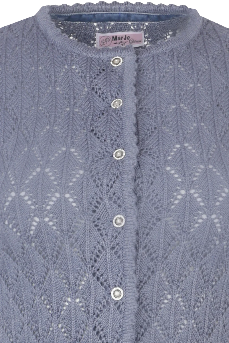 Damen Dirndljacke mit Ajourmuster und Strassknöpfen - stahlblau