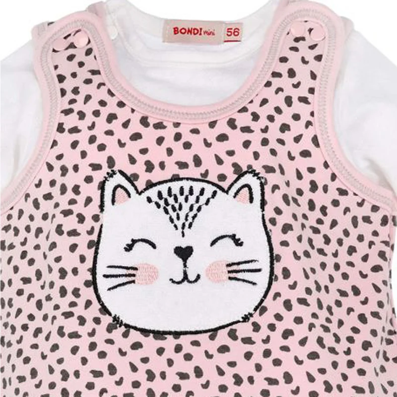 BONDI Baby Strampler "Kätzchen" mit Leoprint 93706 - Apricot / Schwarz | Babystrampelanzug