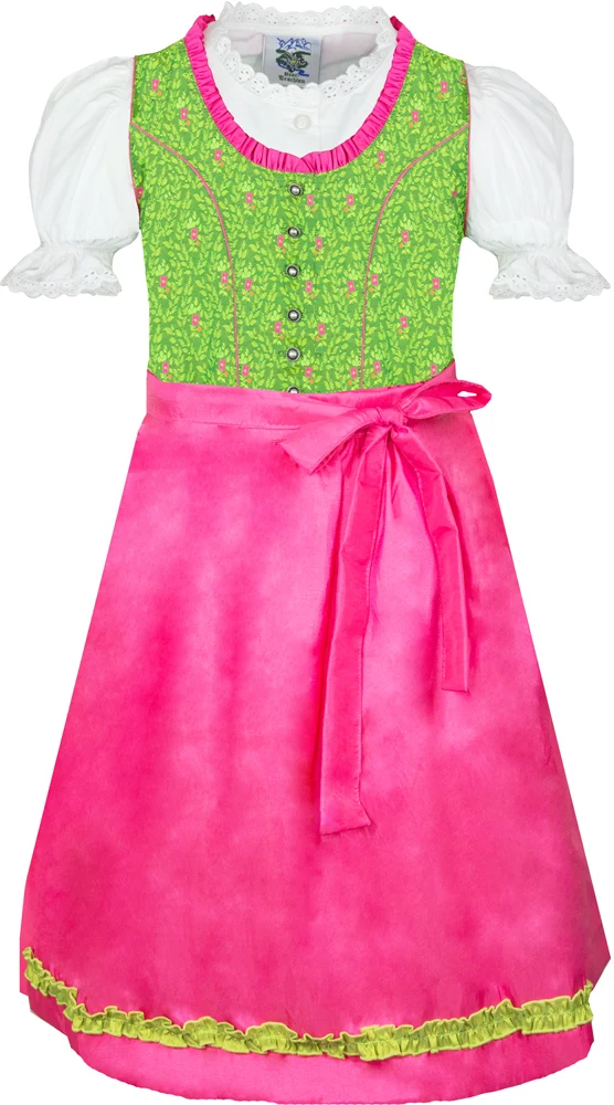Isar-Trachten Kinder Dirndl "Mandy" 3-tlg. mit Bluse 64143 | Festlich Pink Grün