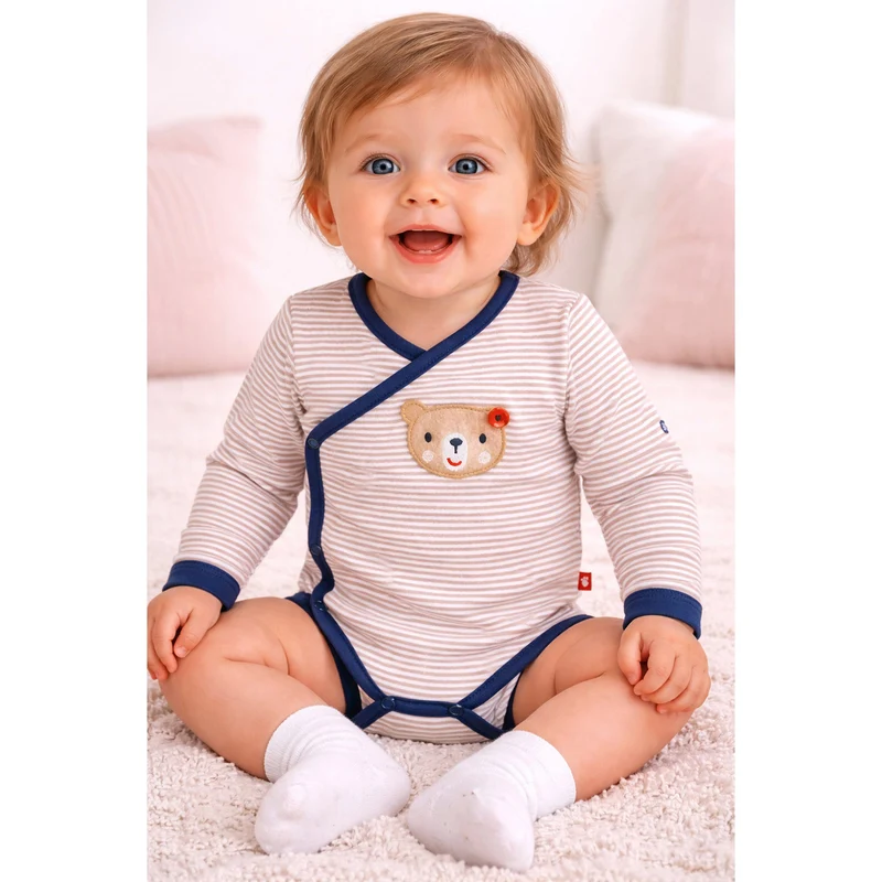 BONDI Baby Langarm Wickelbody "Bär" 93763 | Beige
