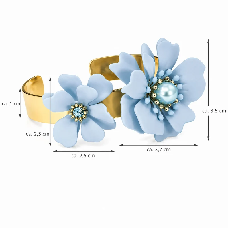 LUISIA® Armreif Armspange "Nelia" mit Blumen - 16 Karat vergoldet | Hellblau