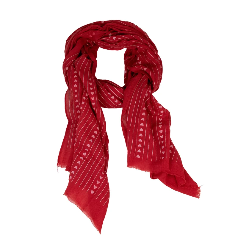 Halstuch Schal Unifarben mit Herzen und Glitzer Streifen 185 x 70 cm | Rot
