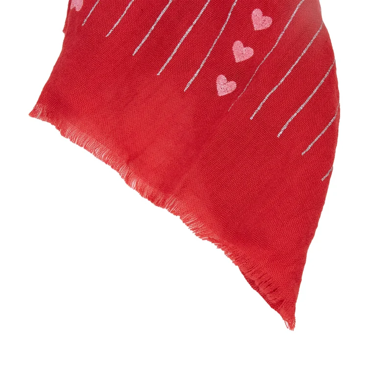 Halstuch Schal Unifarben mit Herzen und Glitzer Streifen 185 x 70 cm | Rot