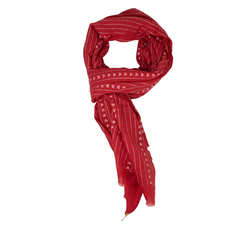 Halstuch Schal Unifarben mit Herzen und Glitzer Streifen 185 x 70 cm | Rot