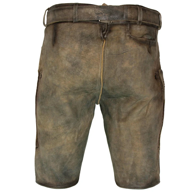 MADDOX Kurze Herren Lederhose "Zugersee" mit Gürtel | Antik R. Sahara