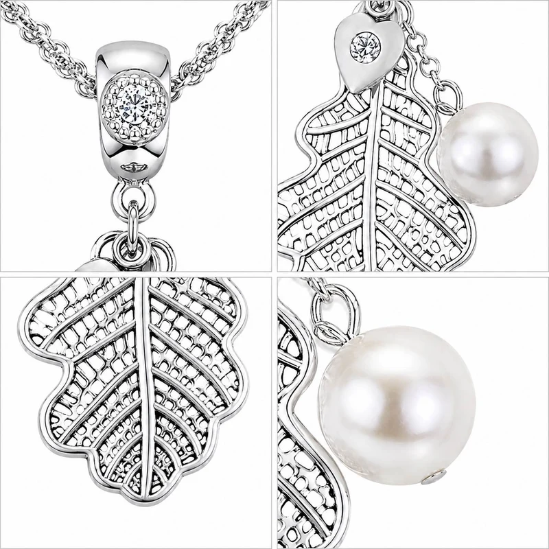 LUISIA® Doppelhalskette "Eichblatt" mit Kristallen von Swarovski® | Silber