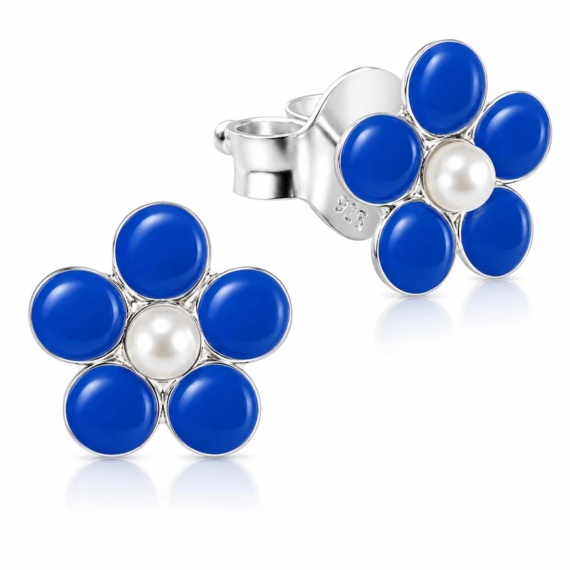 LUISIA® Ohrstecker "Blume" - 925 Sterling Silber | Blau