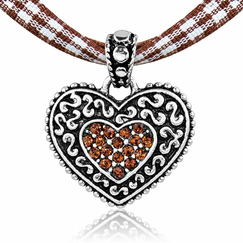 LUISIA® Kinder Halskette "Kariert mit Herz" mit Kristallen von Swarovski® | Braun