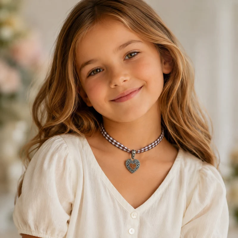 LUISIA® Kinder Halskette "Kariert mit Herz" mit Kristallen von Swarovski® | Braun