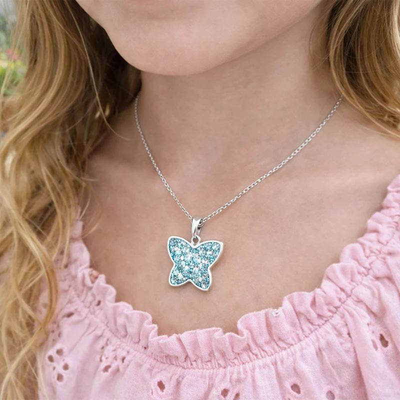 LUISIA® Kettenanhänger "Schmetterling" - Premium Kristalle - 925 Sterling Silber | Hellblau