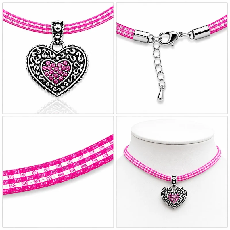 LUISIA® Kinder Halskette "Kariert mit Herz" mit Kristallen von Swarovski® | Pink