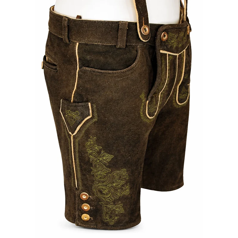 SCHWEIGERT´s Kurze Hirsch Lederhose Hector mit Träger - Moor Dunkelbraun | Exklusiv von MADDOX