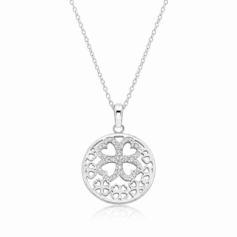 LUISIA® Halskette mit Strass Kleeblatt-Anhänger | Edelstahl 50cm Länge