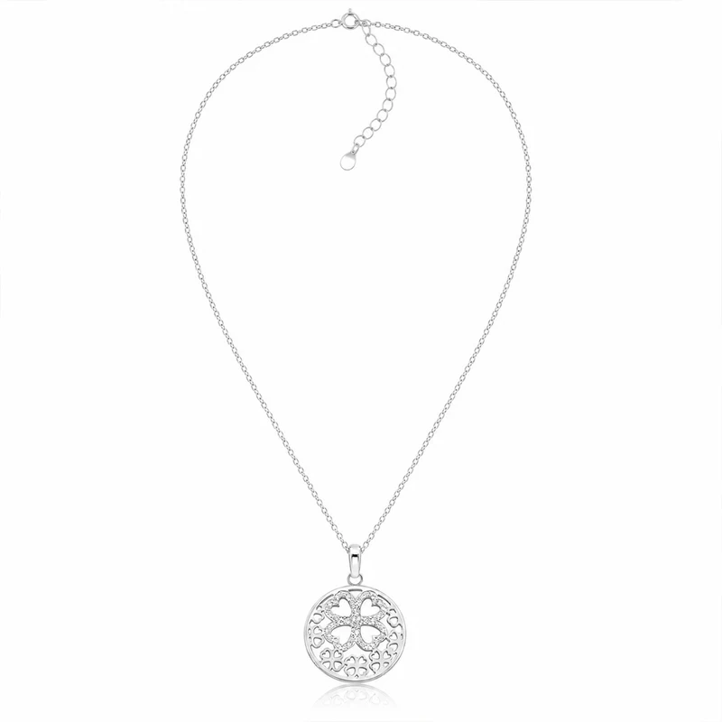 LUISIA® Halskette mit Strass Kleeblatt-Anhänger | Edelstahl 50cm Länge
